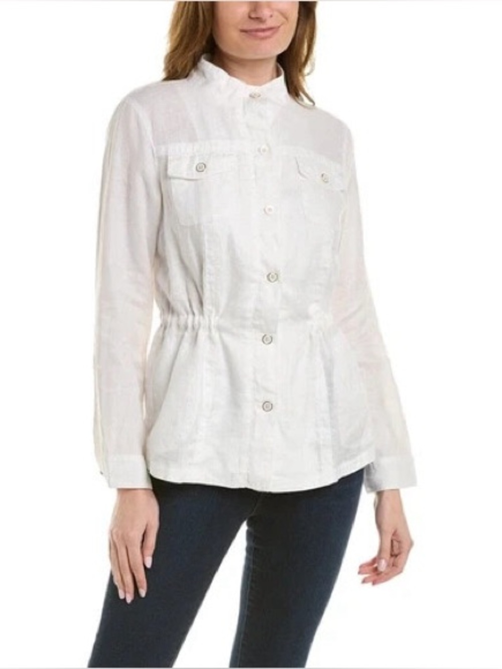 J. McLaughlin Vista Drawstring Jacket XS White Linen Coastal Lightweight EUC